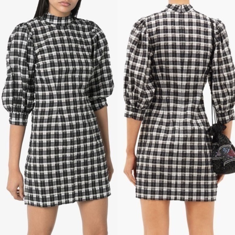 GANNI Houndstooth Black & White Cute Checkered Dress